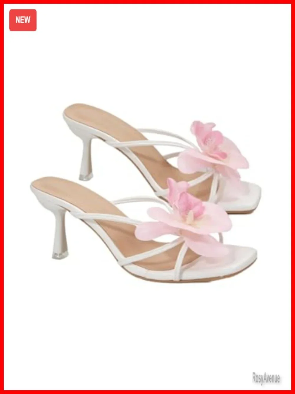 Open Toe Floral Kitten Heels Sandals with Ankle Strap Faux Leather